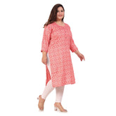 Pink capsule straight kurti with designer print, 3/4th sleeve, round neck, side slit, buttons, and open sides - office wear for women